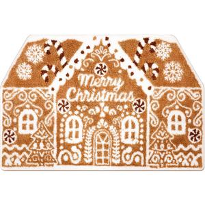 48 x 30 Inch Large Christmas Bath Rug Gingerbread House Xmas Doormat Non Slip Area Carpet Winter Rug for Front Door, Kitchen, Living Room, Bedroom