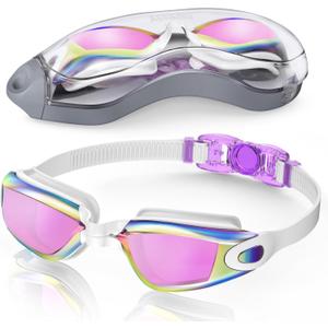 Aegend Swim Goggles, Swimming Goggles No Leaking Full Protection Adult Men Women Youth (Purple White)