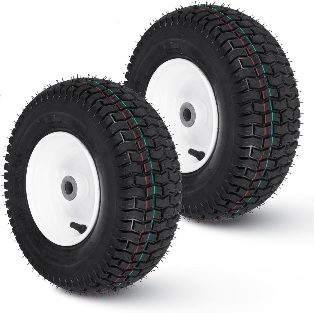 2 PCS New Air Filled Lawn Mower Tires on Wheel 13x5.00-6", 3" Centered Hub, 3/4" Greased Bushing Turf Tire Pneumatic 4Pr with Tube for Garden Mowers Tractors 135006
