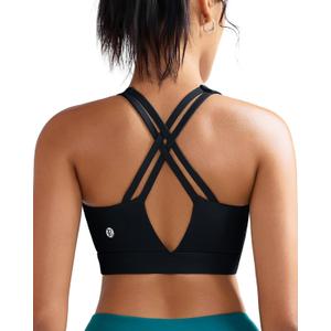 RUNNING GIRL Sports Bra for Women High Support, Molded Cup High Impact Sports Bras with Sewn in Pads Strappy Running Bra(3126 Black L)