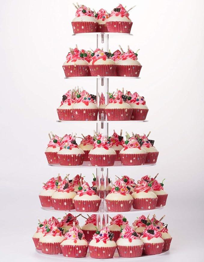 YestBuy Cupcake Stand, 6 Tier Large Cupcake Tower Display, Round Cupcake Holder, Acrylic Dessert Stand, Pastry Display Tree for Party, Wedding, Baby Shower