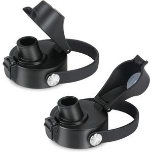 Auto Spout Lid for HydroFlask Wide Mouth Sport Water Bottles, Replacement Lid for Hydro Flask Wide Mouth 12, 16, 18, 32, 40, 64oz, Chug Lid with Flexible Handle, Button Lock, Black