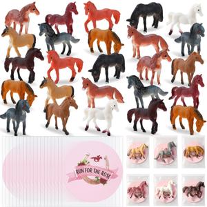Novabright 30 Sets Run for The Roses Themed Party Favors Derby Mini Resin Horse Figurines with Cards Horse Racing Party Supplies Gifts Decoration for Derby Themed Birthday Decor Run for The Roses