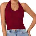Betu Women Tank Top Ribbed Knit Sleeveless Fitted Crop Shirts (Small, Halter-red)