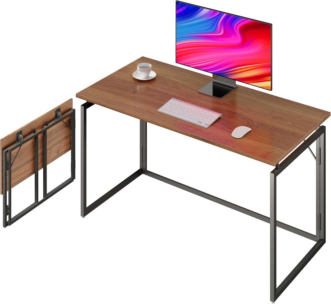 Folding Desk - 39.4 Wood Top Foldable Desk for Small Spaces | No Assembly Required Compact Desk for Home Office, Writing, and Study (Brown)