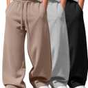 3 Pack Boys Wide Leg Sweatpants Lightweight Baggy Pant, Black Gray Nude XL
