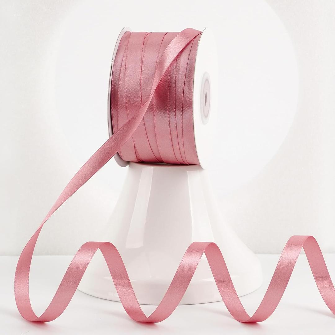 MEEDEE Blush Satin Ribbon 3/8 Inch Lux Double Sided Blush Pink Satin 100 Yards Roll Thin Blush Ribbon for Gift Wrapping, Party Supply, Birthday, Baby Shower, Wedding, DIY Crafts, Festival Supplies