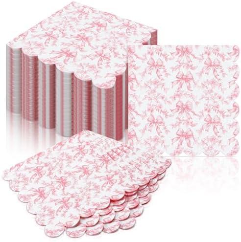 Funnymoom 150 Pcs Pink Bow Napkins Coquette Party Supplies Pink Floral Disposable Paper Napkins Bow Cocktail Beverage Serviettes Disposable for Baby Bridal Shower Party Birthday Decoration Favors