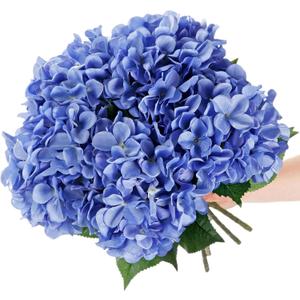5Pcs Realistic Blue Hydrangea Artificial Flowers with Stems 21 Inch Lifelike Faux Hydrangeas Flower Large Hydrangea for Weddings Bouquets Table Centerpieces Home Decor Party