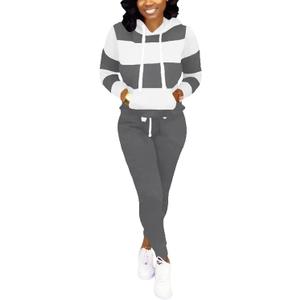 Nimsruc Two Piece Outfits For Women Jogging Suits Casual (Large, 3136 Dark Gray White)