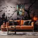 Trendy Halloween Bathroom Ghost Wall Art Ghost On Toilet Reading Newspaper Canvas Posters Goth Dark Academia Horror Prints Painting For Living Room Bedroom Wall Decor 16x24in Unframed (16L" x 24W")