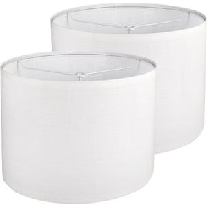 Drum Lamp Shades Set of 2, White Line Lamp Shades for Table Lamps Floor Lamp, 13" Top X 13" Bottom X 10" High Large Fabric Lamp Shades, Easy Assembly Replacement Lampshades