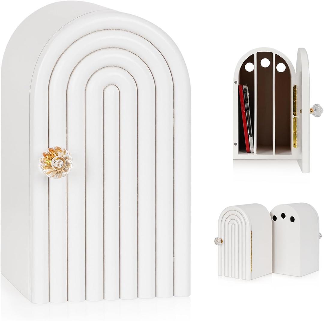 Lzttyee Phone Box for Family Time, Bamboo Cell Phone Jail, 3 Sections Hold 6 Phones, with Charging Holes, Phone Holder Self-Discipline Box, Help Kids Adults Focus Back, Mobile Phone Addiction (White)