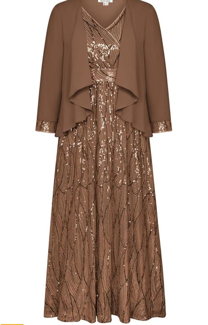 GRACE KARIN 2025 Women's Two Piece Sequin Dress with Jacket Mother of The Bride Dresses Homecoming Wedding Guest Dresses, Size 16