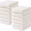 Homaxy Kitchen Towels(12 Pack, 10 x 20 inches), Ultra Soft and Absorbent Dish Towels, Reusable Fast Drying Microfiber Cleaning Cloth, Coral Velvet Wave Design No-lint, Beige