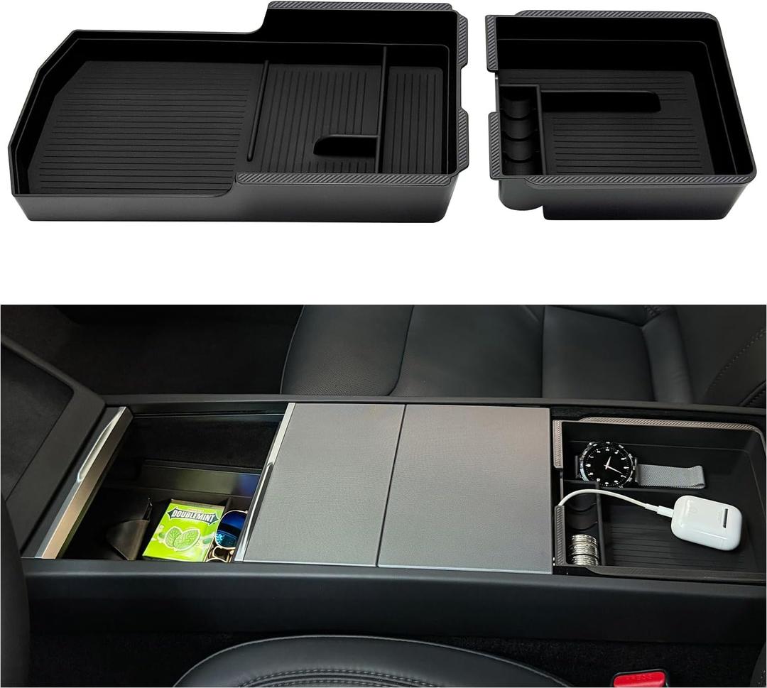 JVMA Center Console Organizer (Full Size) Armrest Console Organizer for Tesla Model 3 Highland Accessories 2024 2025 2026 (US Patent) Non-Slide