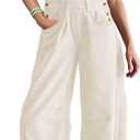 ReachMe Womens Casual Adjustable Bib Overalls Classic Wide Leg Jumpsuits Vintage Barrel Overalls Baggy Pants with Pockets (Small, Beige)