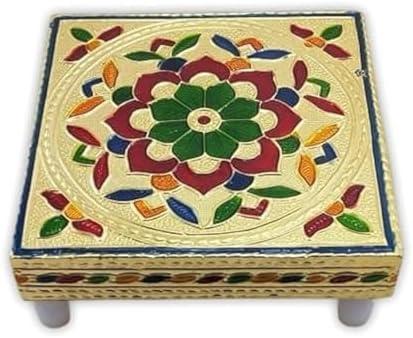 Garden Of Arts Worship House Small Wood/Meena Chauki/Patla/Pooja bajot/moti bajot/chorang/Gift Article/puja Item (5 x 5 inches) Golden