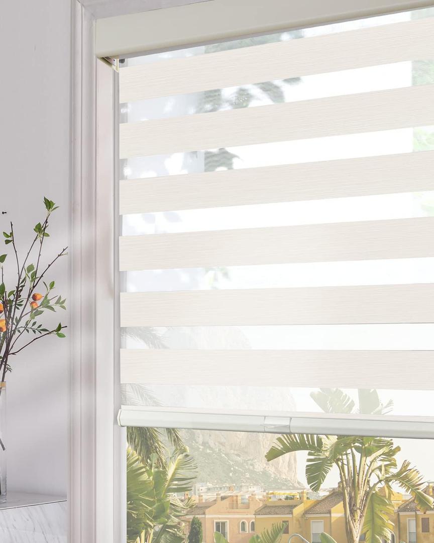 Persilux Cordless Zebra Blinds for Windows (24" W x 72" H, Beige) with Upgraded Cassette Free-Stop Light Filtering Dual Layers Sheer Roller Shades Thermal Insulated Blinds for Office & Living Room