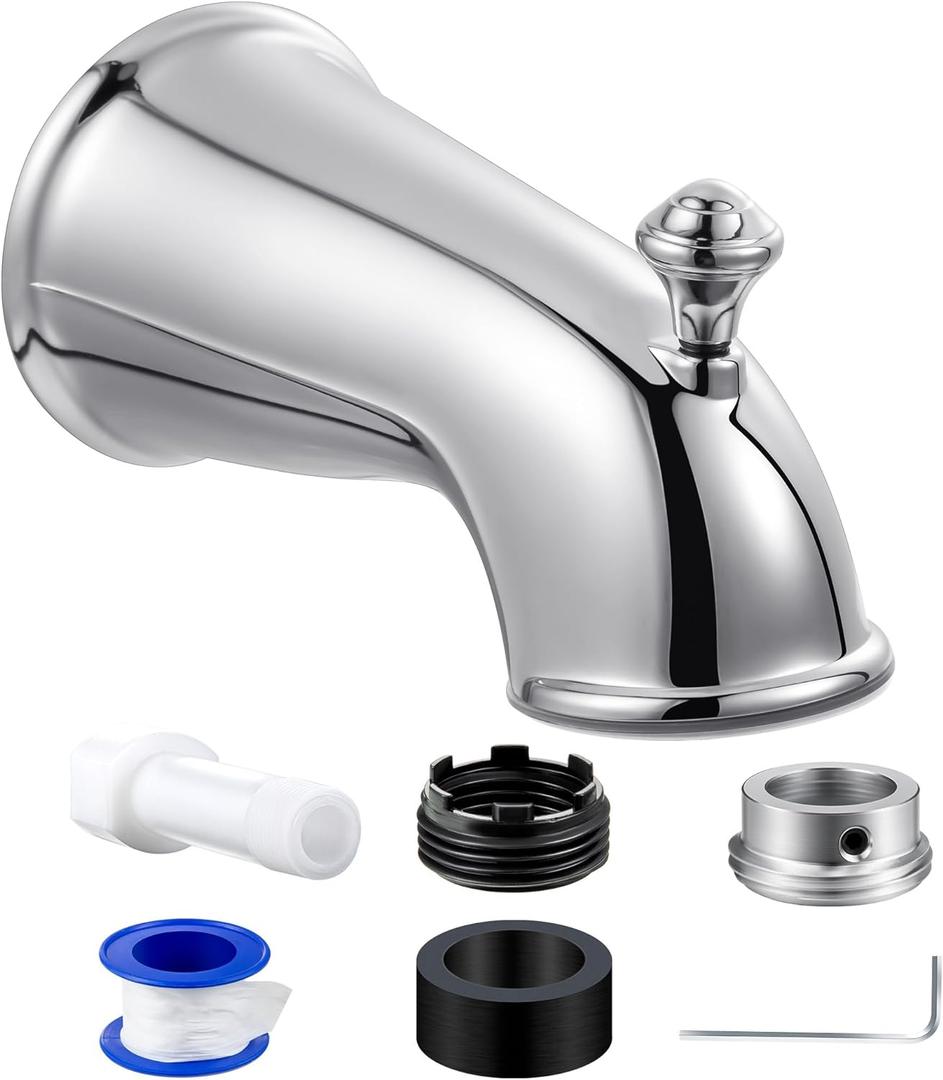 Dreyoo Tub Spout (Universal Fits 1/2" Copper Pipe, 1/2" IPS and 3/4" IPS), Bathroom Bathtub Faucet with Adapters and Hex Wrench(Chrome,Classic)