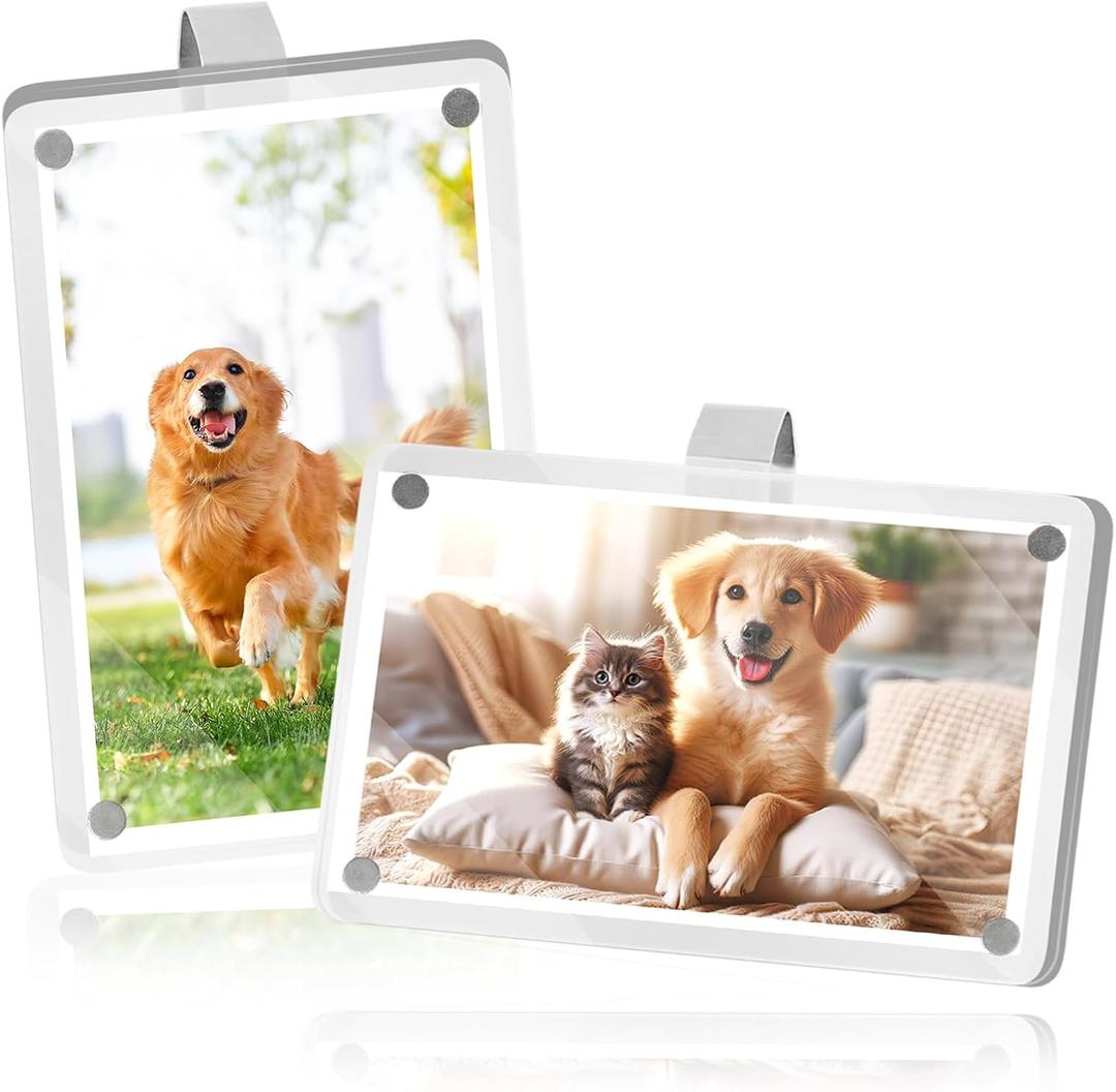 2Pack Acrylic Car Picture Frame,Powerful Magnetic Car Picture Holder with Visor Clips for Cars,Personalized Car Visor Picture Frame for Horizontal and Vertical Display of Photographs(4.75x2.78in/2PCS)
