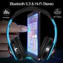 Bluetooth Headphones, Chat- Comfortable Over Ear Stereo Headphones,7 Breathing Led Lights up, Wireless Headset for Adult Teen Kid for Phone/Samsung/Pad/PC/Android/Laptop/TV (Blue)