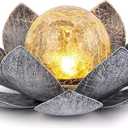 Huaxu Solar Lights Outdoor Garden, Crackle Globe Glass Lotus Decor, Waterproof LED Metal Flower Decorations for Patio,Lawn,Walkway,Tabletop,Ground (Back and White Retro)