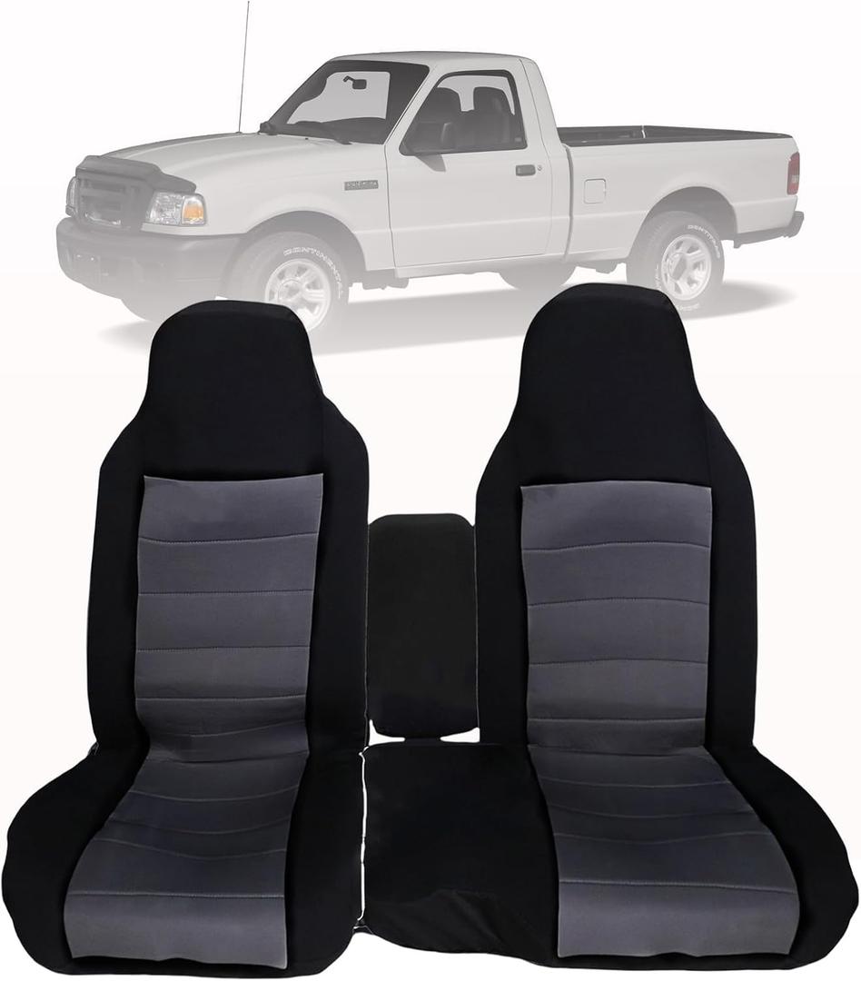GXARTS 2Pcs 60/40 High Back Bench Seat Cover Black & Deep Gray Compatible with Ford Ranger 2004 2005 2006 2007 2008 2009 2010 2011 2012 (Without Console Cover)