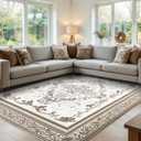 SOULFUL Medium Pile 8x10 Rugs for Living Room - Soft Foot Feel Large Area Rug - Brown Boho Floral - Washable Non-Slip - Perfect for Bedroom Kids Room Under Dining Table Office