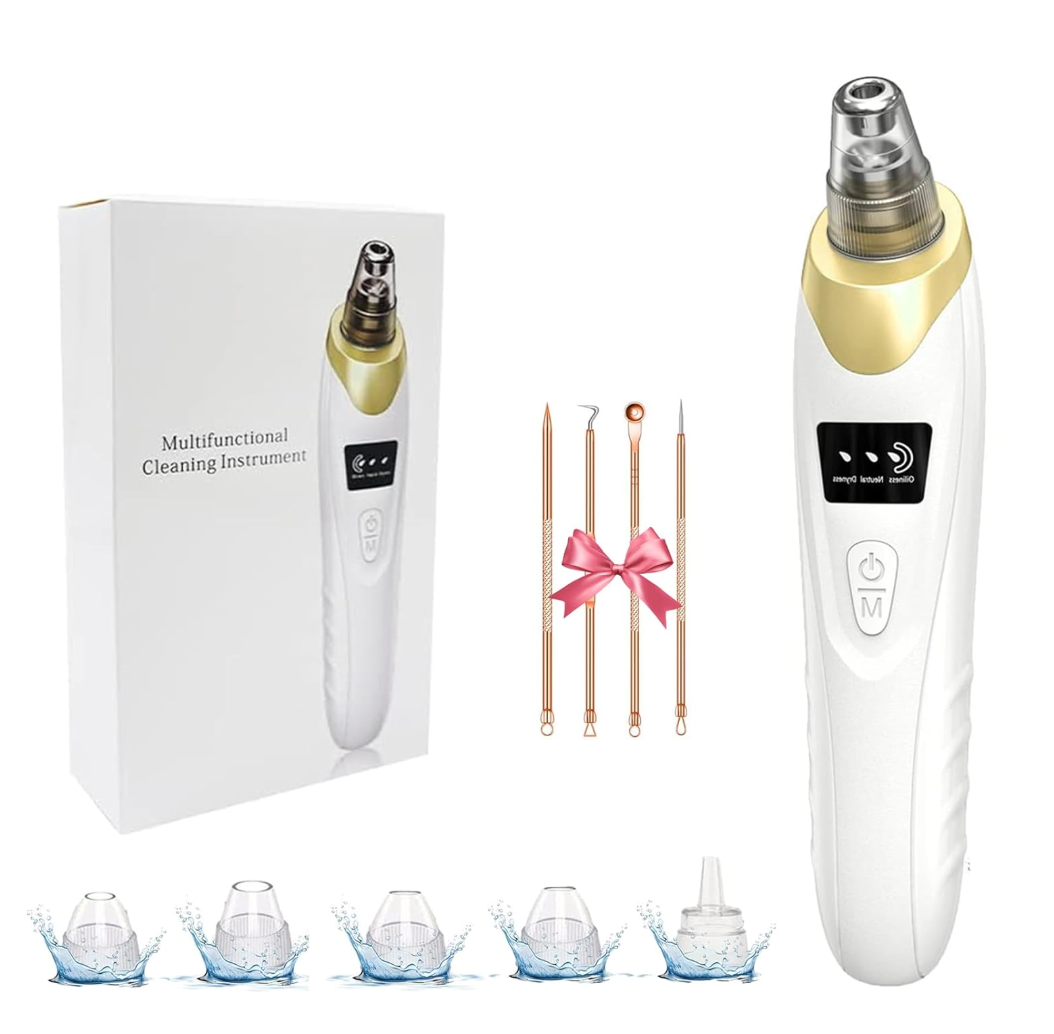 2026 Pore Vacuum, USB Rechargeable Blackhead Remover Vacuum,3 Levels Adjustable Pore Vacuum Blackhead Remover, with 5 Suction Power,6 Probes,Face Vacuum Pore Cleanser for Women & Men-Gold