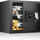 9.84 Inches Tall Safe Box, Home Safe with Fireproof Waterproof Bag, Anti-Theft Digital Security Lock Box with Smart Alert System, Removable Shelf, Mute Function, Document Safes for Jewelry (0.8 CUFT)