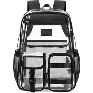 LXYGD Clear Backpack for School,Stadium Approved Transparent Heavy Duty See Through Backpack College Bookbag Travel Work Daypack Security for Teens Girls Women Students(Black)