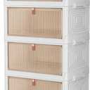 CTSNSLH 36Qt Plastic Storage Bins Organizer - 4 Tier Stackable Bins with Lids, Ideal for Bedroom, Living Room, Study, Office - Folding Storage Boxes, White