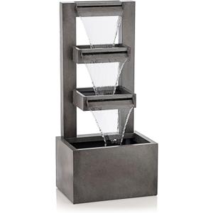 Alpine Corporation 43" Tall Multi-Tier Waterfall Fountain - Industrial Style Water Feature for Garden, Patio, Yard, Backyard, Relaxing Water Flow, and Serene Landscaping, Gray