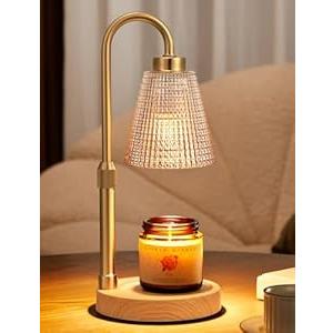 Innqoo Wood Color& Amber Candle Warmer Lamp with Timer, Dimmable Candle Warmer for Jar Candles, Height Adjustable Wax Melts Warmer, Birthday Gifts for Women Mom, House Warming Gifts New Home Decor