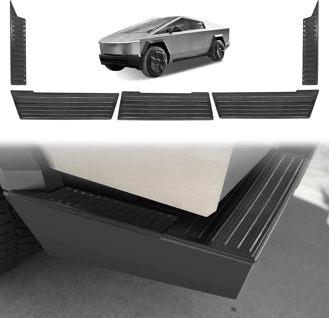 BestEvMod Metal Rear Bumper Tailgate Protector Cover Fit for Tesla Cybertruck 2026 2025 2024 Truck Bed Tailgate Step Truck Sill Molding Cap Protective Trim Stainless Steel(Carbon Fiber Pattern)