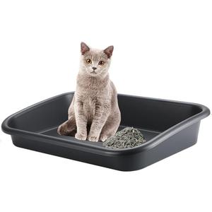 Extra Large Litter Box with High Sides 23.23" Lx16.54 Wx4.33 H, ABS Low Entry Senior Litter Pen Jumbo Pet Safe Litter Boxes Tray for Kittens to Senior Cat, Elderly and Fat Cat (Black)