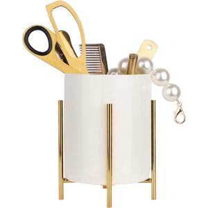 Pencil Holders & Pen Holders Gold Desk Accessories for Women Strong Metal and Ceramic Pen cup(High5.5'' x wide3.8'')