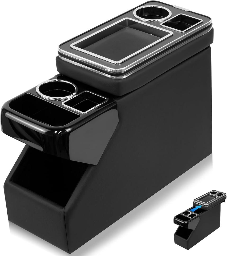 Center Console Between Seat Organizer for Minivans, SUVs, with Key Holder & Cup Holders ,phone storage for Minivan &SUVs, Middle Van Floor Console Organizer Storage Box- Black