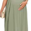 2025 Women's Maternity Maxi Dress Long Sleeve Wrap V Neck Pregnancy Dresses with Pockets Baby Shower Photoshoot Formal (Medium, 1. Ruffle Sleeve, Sage Green)