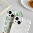 Skyseaco for iPhone 13 Case Cute Hibiscus Phone Case Flower Design Soft Slim TPU Shockproof Camera Protection Phone Cover for Women Girls - Green