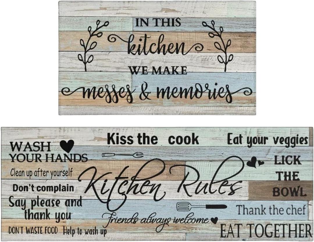 Farmhouse Kitchen Rug Sets of 2 Piece Non Slip Kitchen Rugs and Mats Washable Kitchen Mats for Kitchen Floor Mat Carpet Runner Rugs for Hallway Laundry Decor 17x30+17'' X 47''