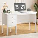 BHG Computer Desk with Drawers,Modern White Home Office Desk with Storage Filing Cabinet, Vanity Desk Makeup Dressing Table for Bedroom,Small Writing Table PC Desks for Study(White, 43.3")