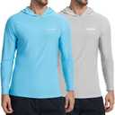 2 Pack Men’s UPF 50+ Fishing Shirts Long Sleeve UV Sun Hoodie Quick-Dry Swim Rash Guard Lightweight Shirt for Outdoor (L)