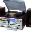 LoopTone Vinyl Record Player with Dual 15W External Speakers 10 in 1 3 Speed Bluetooth Vintage Turntable CD Cassette Player AM/FM Radio USB Recorder Aux-in RCA Line-Out (Silver)