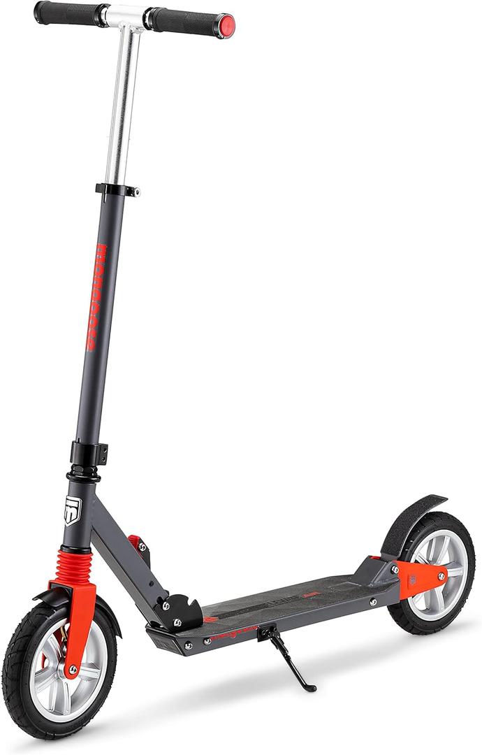 Mongoose Elevate Duo Air Youth/Adult Folding Kick Scooter, Air Filled Tires, Ages 8 Years and Up, Kickstand, Max Rider Weight 220 Pounds, Grey/Red