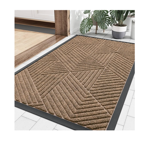 Smiry Front Door Mat Outside Entrance, Heavy Duty Sturdy Natural Rubber Doormat, Trap Dirt and Moisture, Easy Clean Low Profile Mats for Indoor Outdoor Entry, Irregular Triangle (36x24, Coffee)