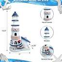 COTA Global Ocean Blue Lighthouse Decor - Handmade and Crafted Wooden Lighthouse Decoration with Sailboat Figure, Nautical Themed Home Decor 13.5 Inch