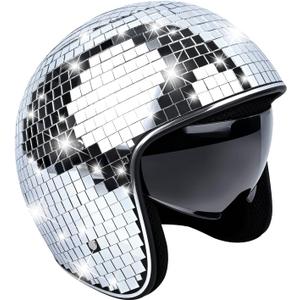 Disco Helmet with Retractable Visor Glitter Mirror Glass Punk Costume Hat for Bar DJ Club Party, One Size