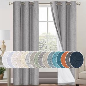 PrinceDeco 100% Blackout Curtains 84 inches Long for Bedroom Dining Room Soundproof Window Treatment Drapes with White Liner Noise Reducing Linen 84 Inch Blackout CurtainsLight Grey42 x 84 Inch